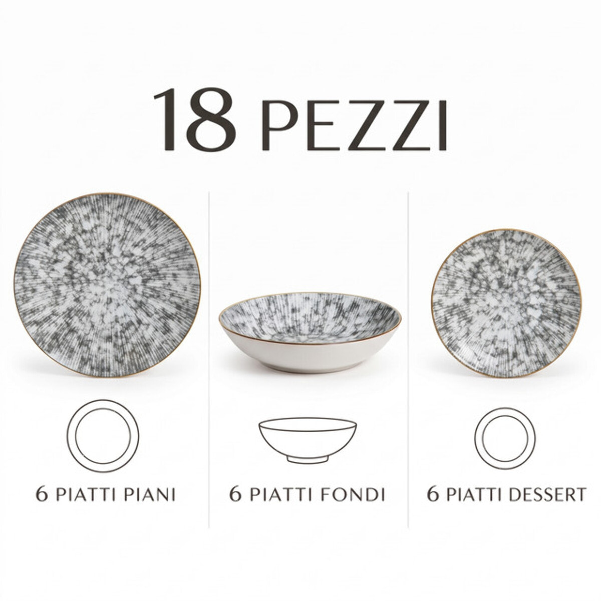 Servizio piatti effetto minerale in porcellana - Grigio Pietra