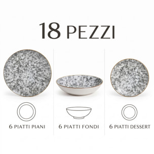Servizio piatti effetto minerale in porcellana - Grigio Pietra