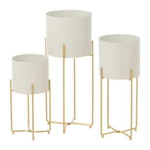 J-Line cache-pot Rond - acier - or/blanc - set de 3