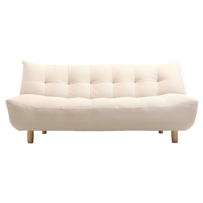 Canapé convertible scandinave 3 places en tissu beige et bois clair YUMI