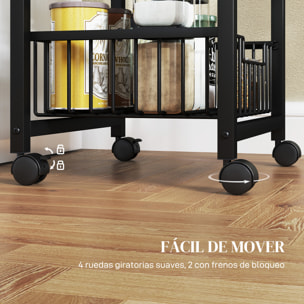 Carrito de Cocina Carrito Verdulero para Cocina con 4 Cestas Deslizables y Marco de Acero Carrito Auxiliar con Ruedas para Comedor 49,5x31x91 cm Gris Claro
