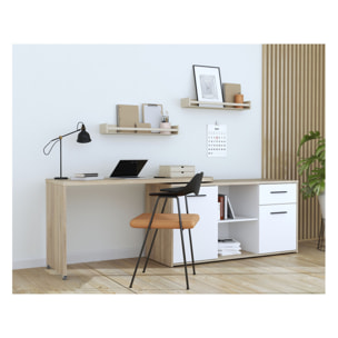 Bureau d'angle rotatif avec rangement effet bois L144cm - ALICIA