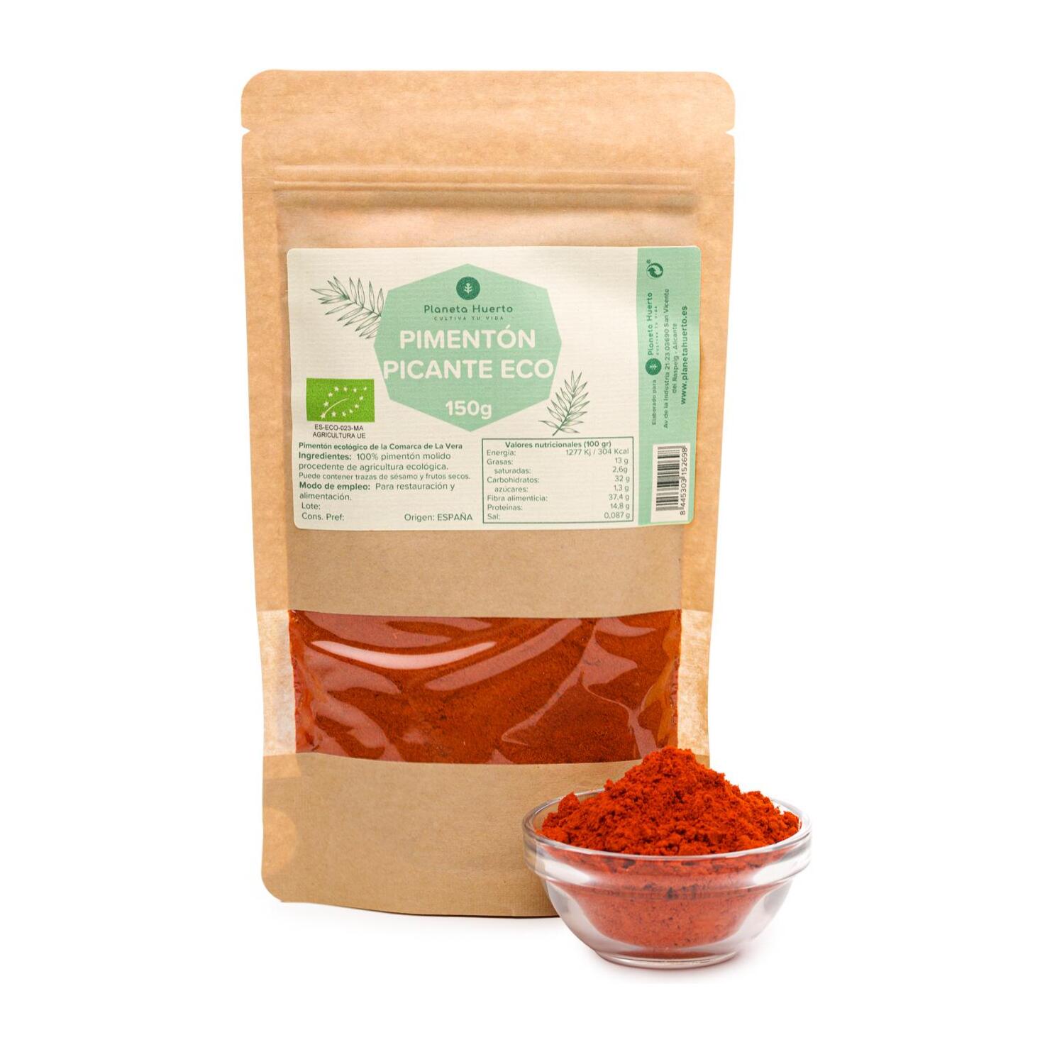 PLANETA HUERTO | Pimentón Picante en Polvo ECO 150 g – Tarro de Vidrio con Sabor Picante y Aroma Ahumado