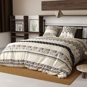 Parure housse de couette coton beige