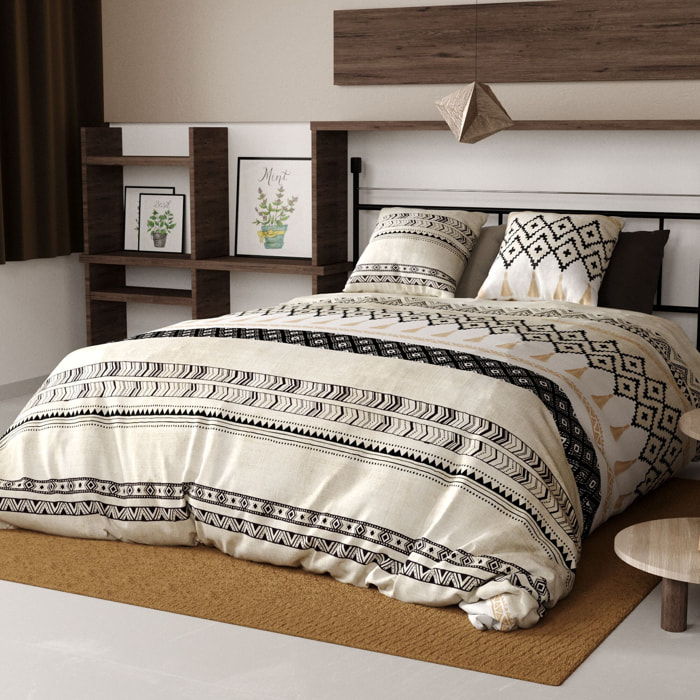 Parure housse de couette coton beige