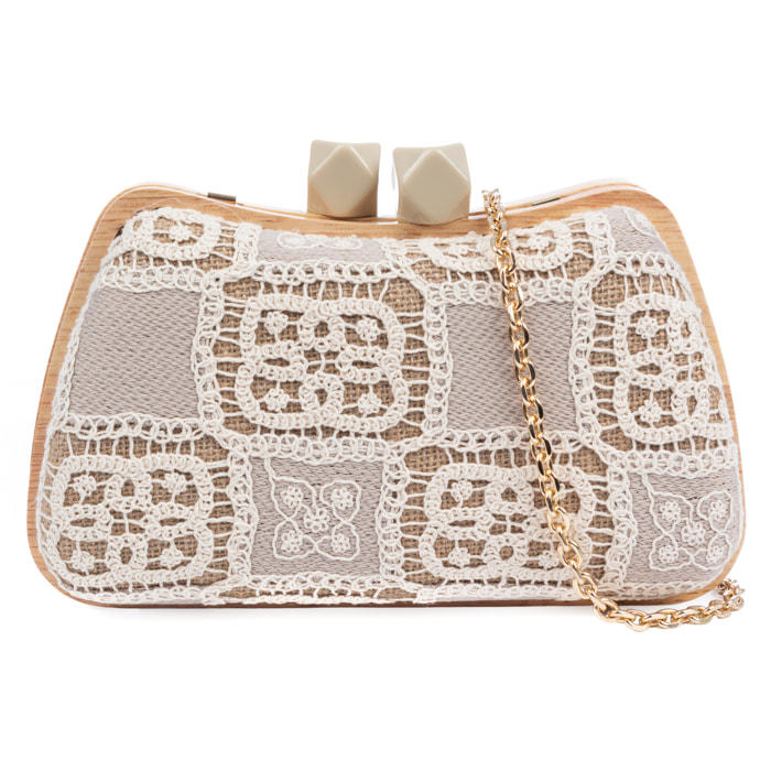 Bonamico Bolso bandolera Mujer. Fabricado en madera natural, algodón y paja trenzada.