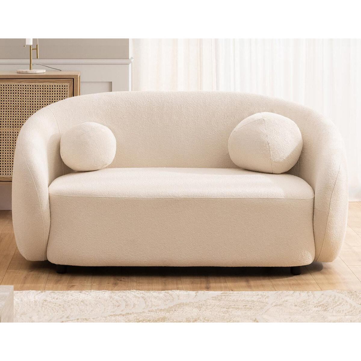 Flore - Canapé droit 2 places en tissu bouclette - Beige