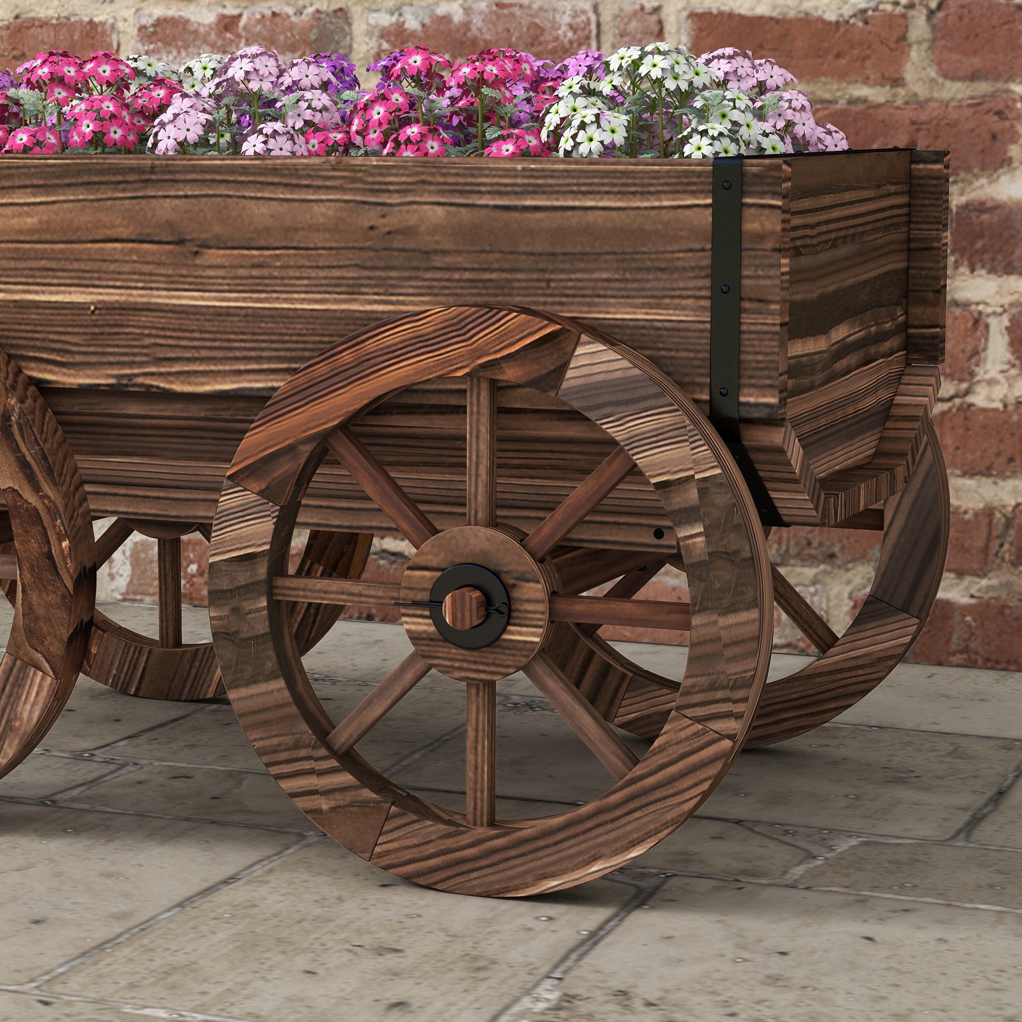 Jardinière chariot à fleurs en bois sapin traité carbonisation
