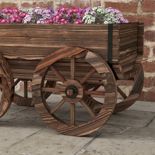 Jardinière chariot à fleurs en bois sapin traité carbonisation