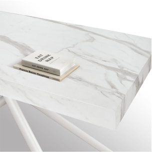Tavolo CARRARA in legno, finitura bianco statuario e gambe in metallo bianco, allungabile 140x90 cm - 220x90 cm