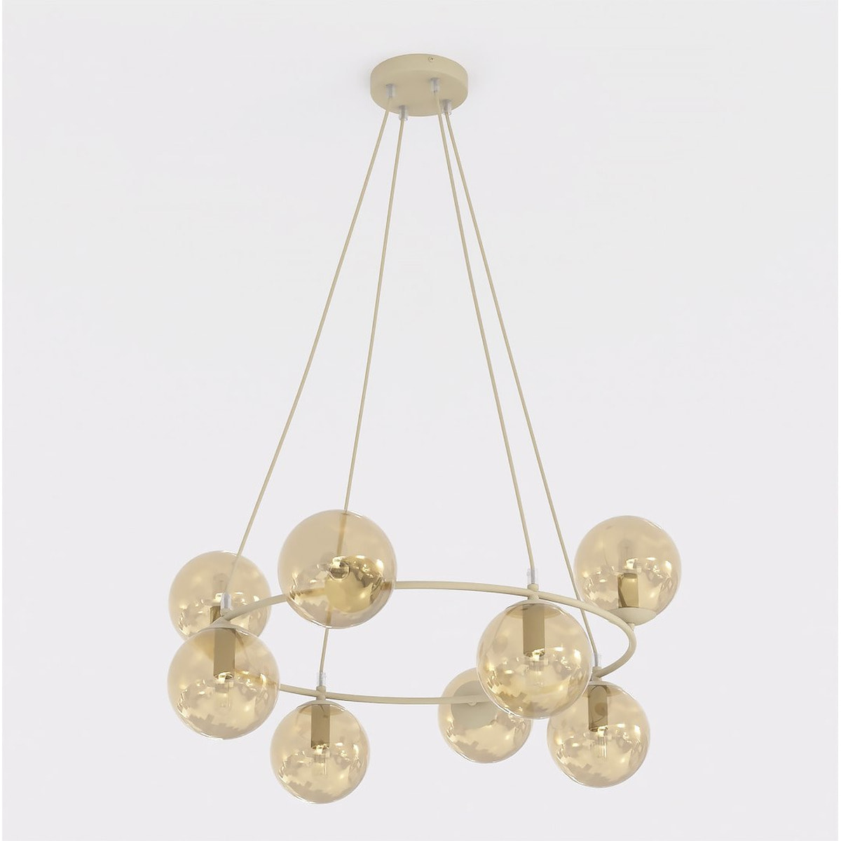 Lampada a sospensione AZURA in acciaio beige e sfere in vetro ambra