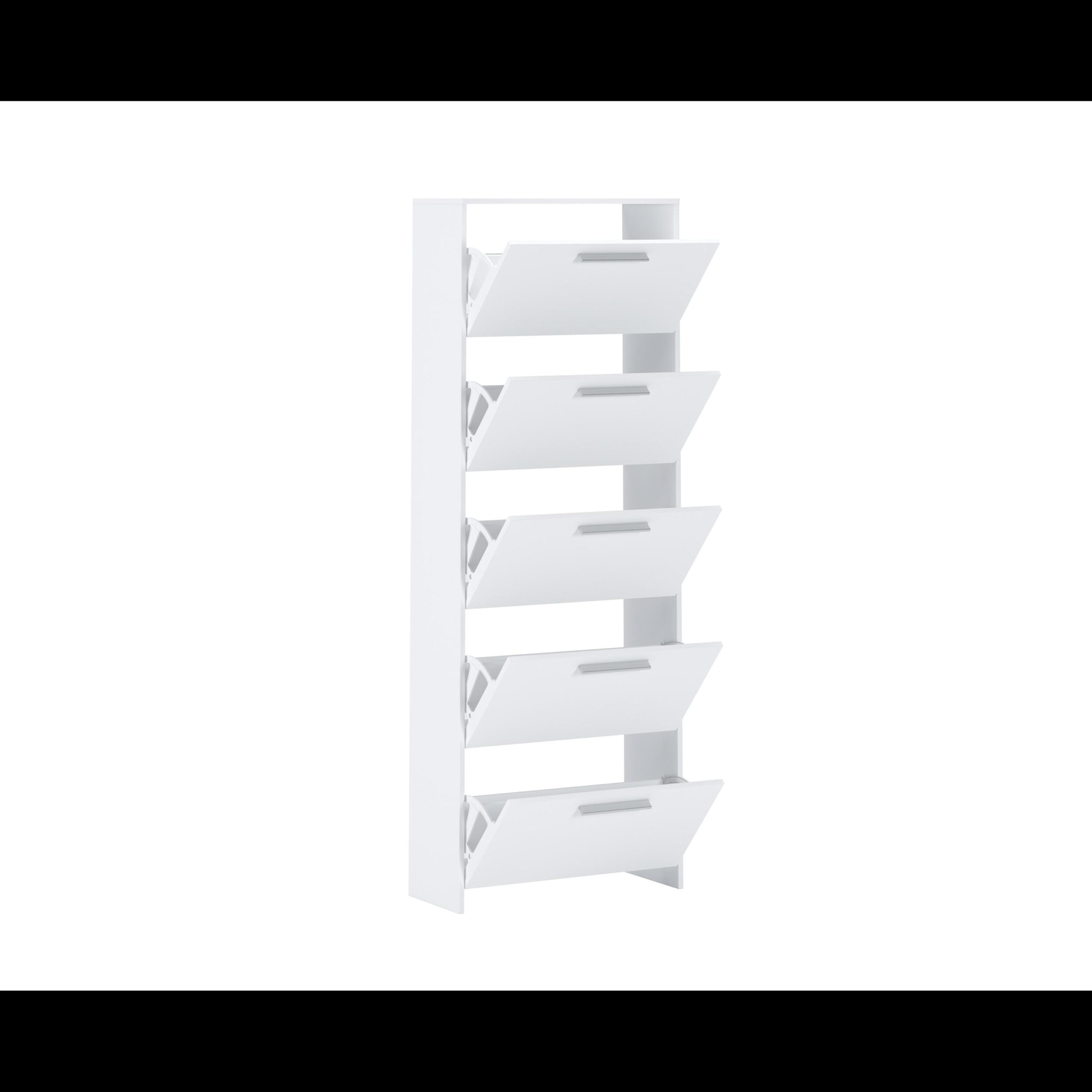 Scarpiera salvaspazio 5 Ante A Ribalta Moderna Maniglie In Alluminio Mobile Ingresso Slim Salvaspazio Scarpe Portascarpe Alta 187x68.5x28 Cm Bianco