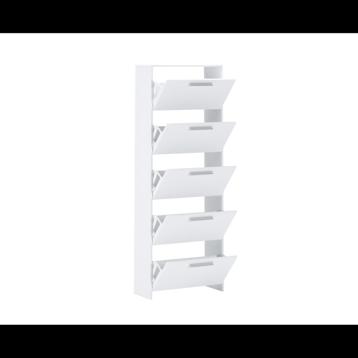 Scarpiera salvaspazio 5 Ante A Ribalta Moderna Maniglie In Alluminio Mobile Ingresso Slim Salvaspazio Scarpe Portascarpe Alta 187x68.5x28 Cm Bianco