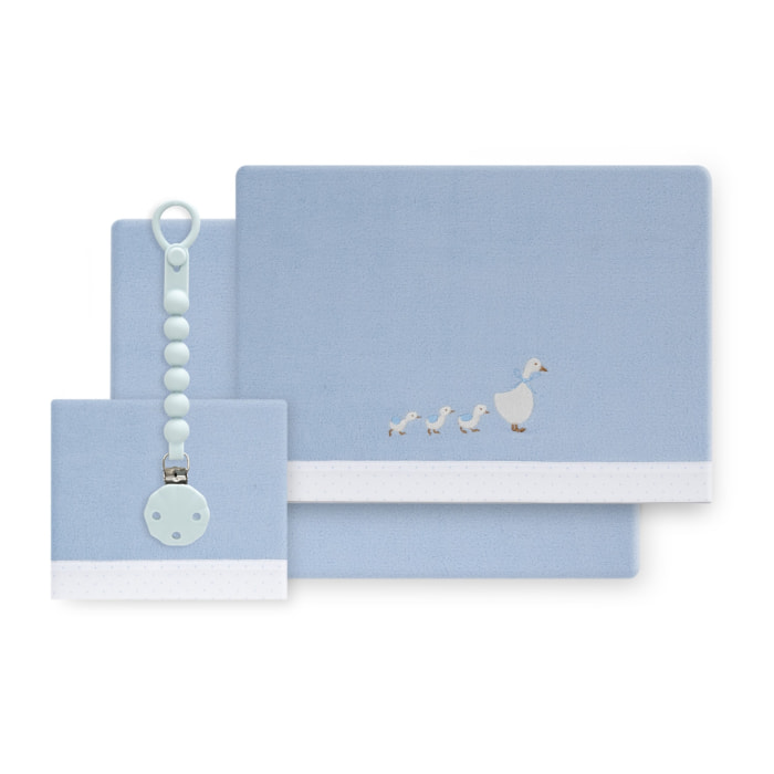 Triptico Cuna Coralina Modelo Patitos + Broche Azul