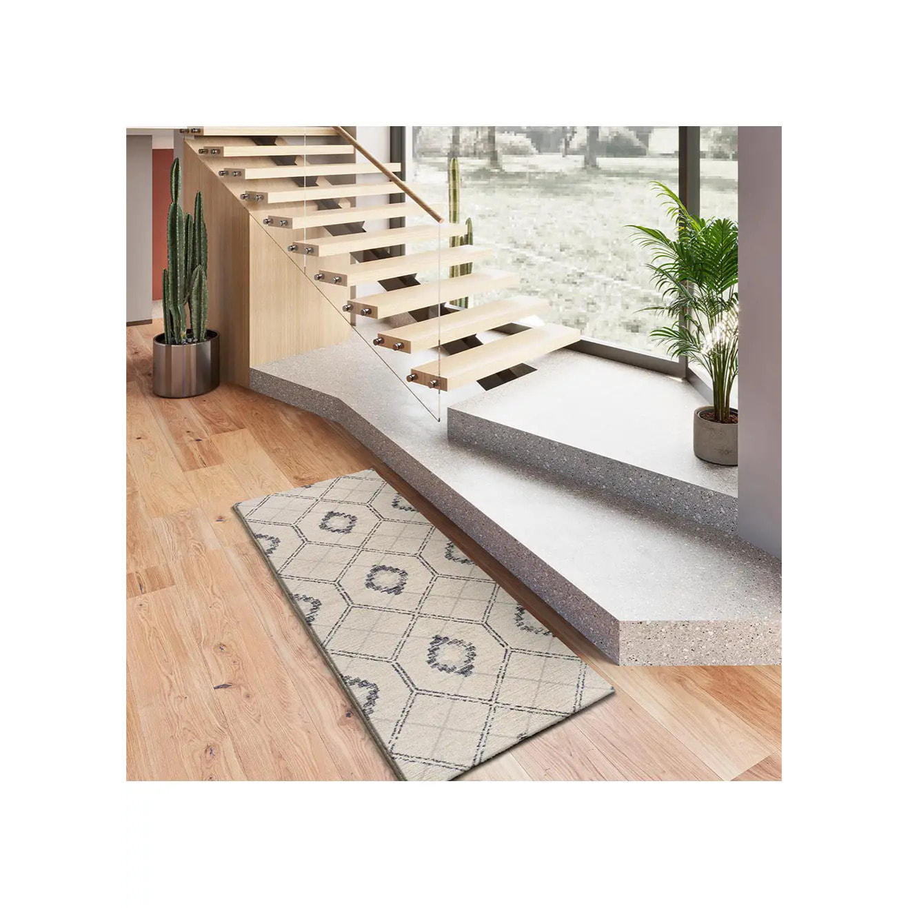 SIROCO Alfombra geométrica de pelo corto azul, varias medidas disponibles.