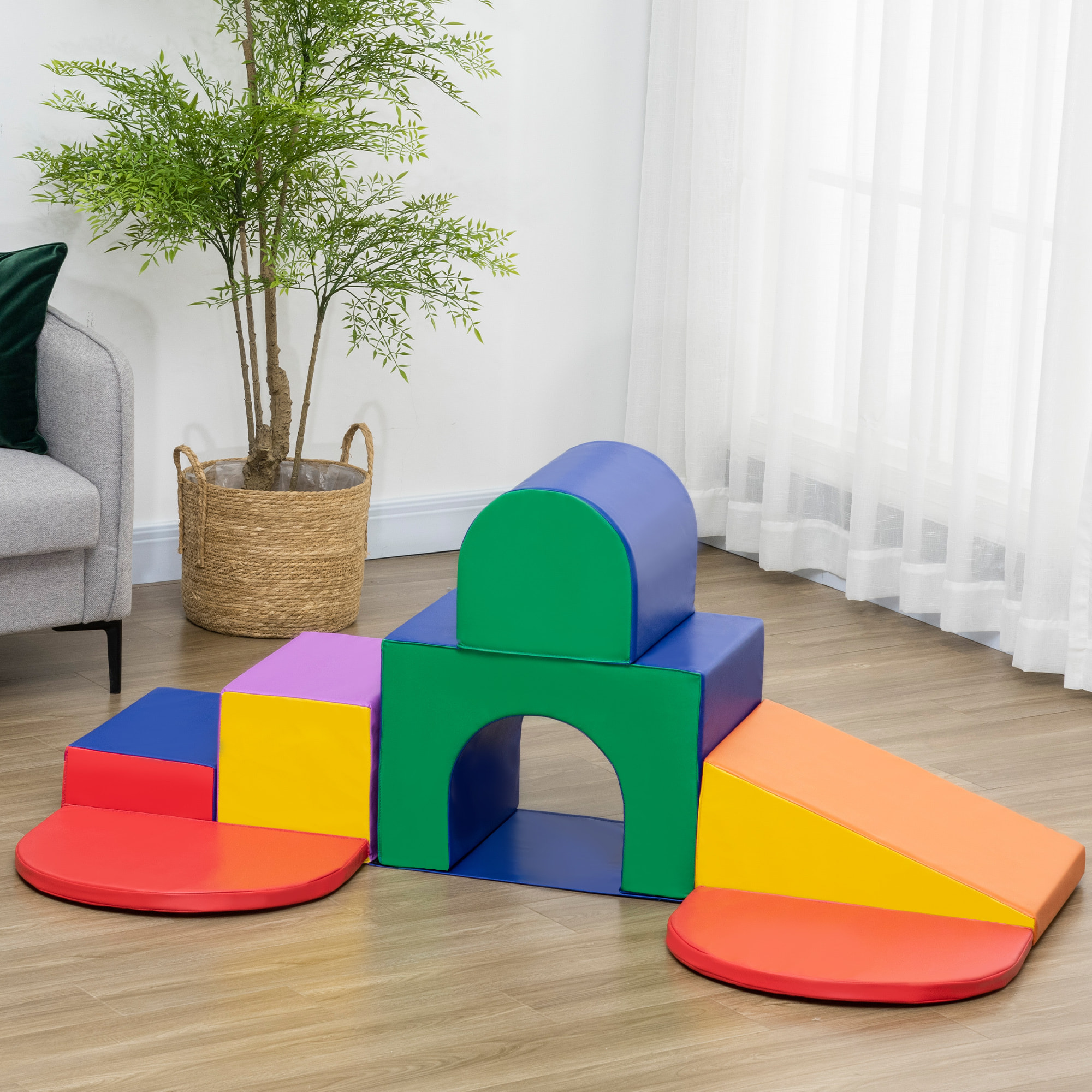 7 blocs de construction en mousse XXL - modules de motricité - jouets éducatifs - certifiés normes EN71-1-2-3 - mousse EPE revêtement PU multicolore