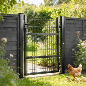 Puerta de Jardín 100x131 cm, Puerta para Valla de Barra de Metal Galvanizado con Manilla, Cerradura, 3 Llaves y 2 Postes, para Entrada de Exterior, Terraza, Patio, Gris Oscuro