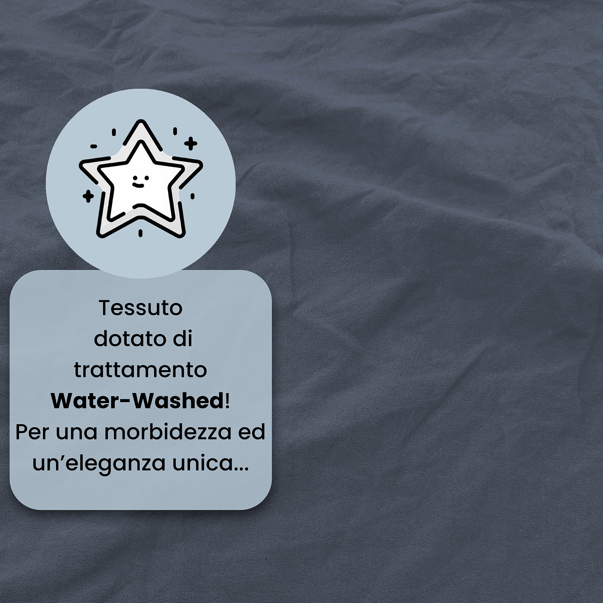 COMPLETO LETTO WATER WASHED, 100% Microfibra, No Stiro - BLU