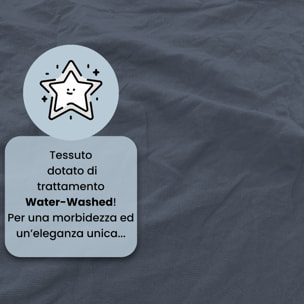 COMPLETO LETTO WATER WASHED, 100% Microfibra, No Stiro - BLU