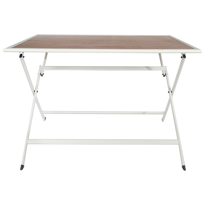 Table Metal Blanc Effet Bois Barcelone 110x70 M1