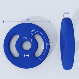 Disques de musculation - lot de 2 disques - total 6 Kg - diamètre intérieur 25 mm - métal PVC bleu