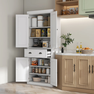 Buffet haut multi-rangement - 4 portes, grand tiroir - dim. 76L x 40l x 183H cm - panneaux MDF blanc