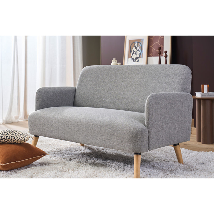 Canapé scandinave 2 places en tissu gris clair et bois clair ISKO