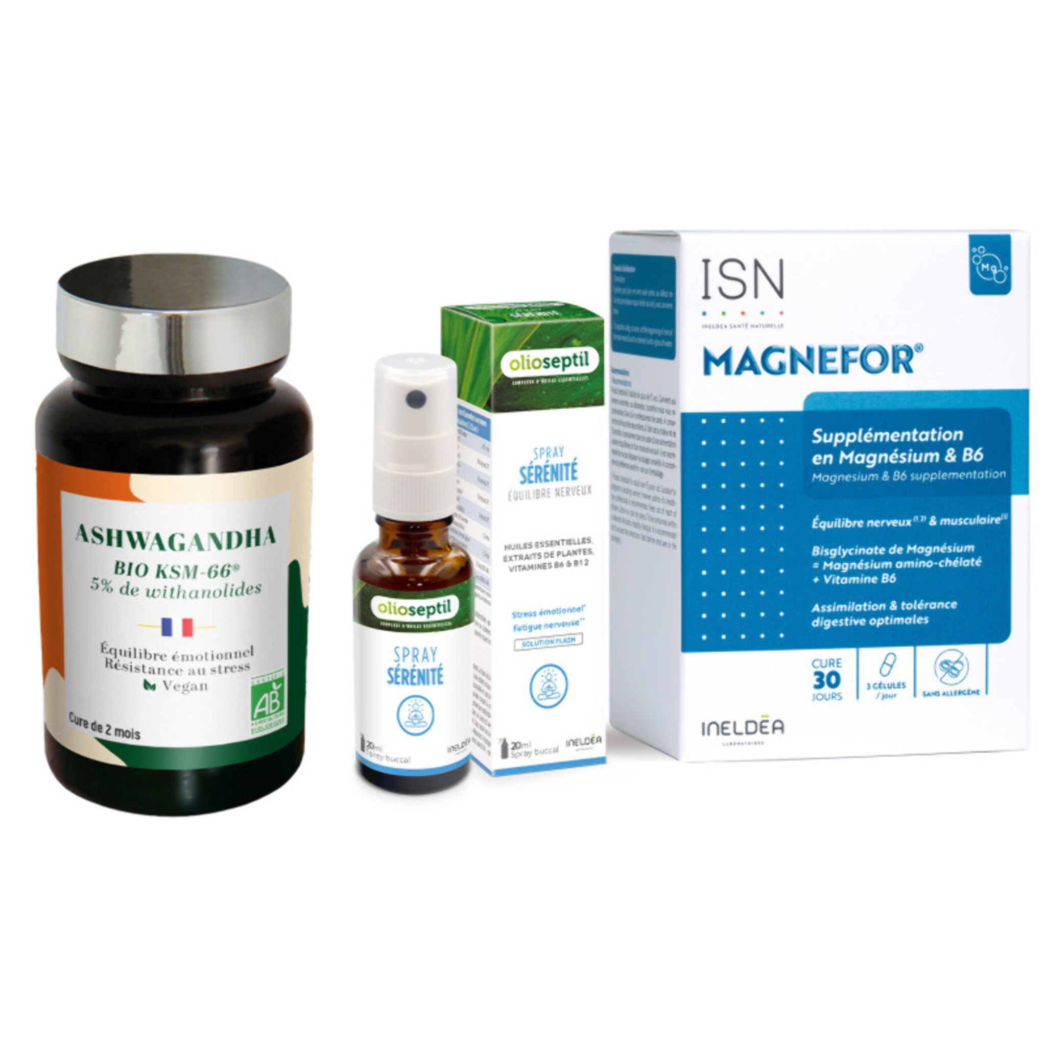 Pack Zen & Sérénité - Magnefor, Spray Sérénité & Ashwagandha Bio KSM-66 - Routine Détente, Sérénité & Equilibre Emotionnel