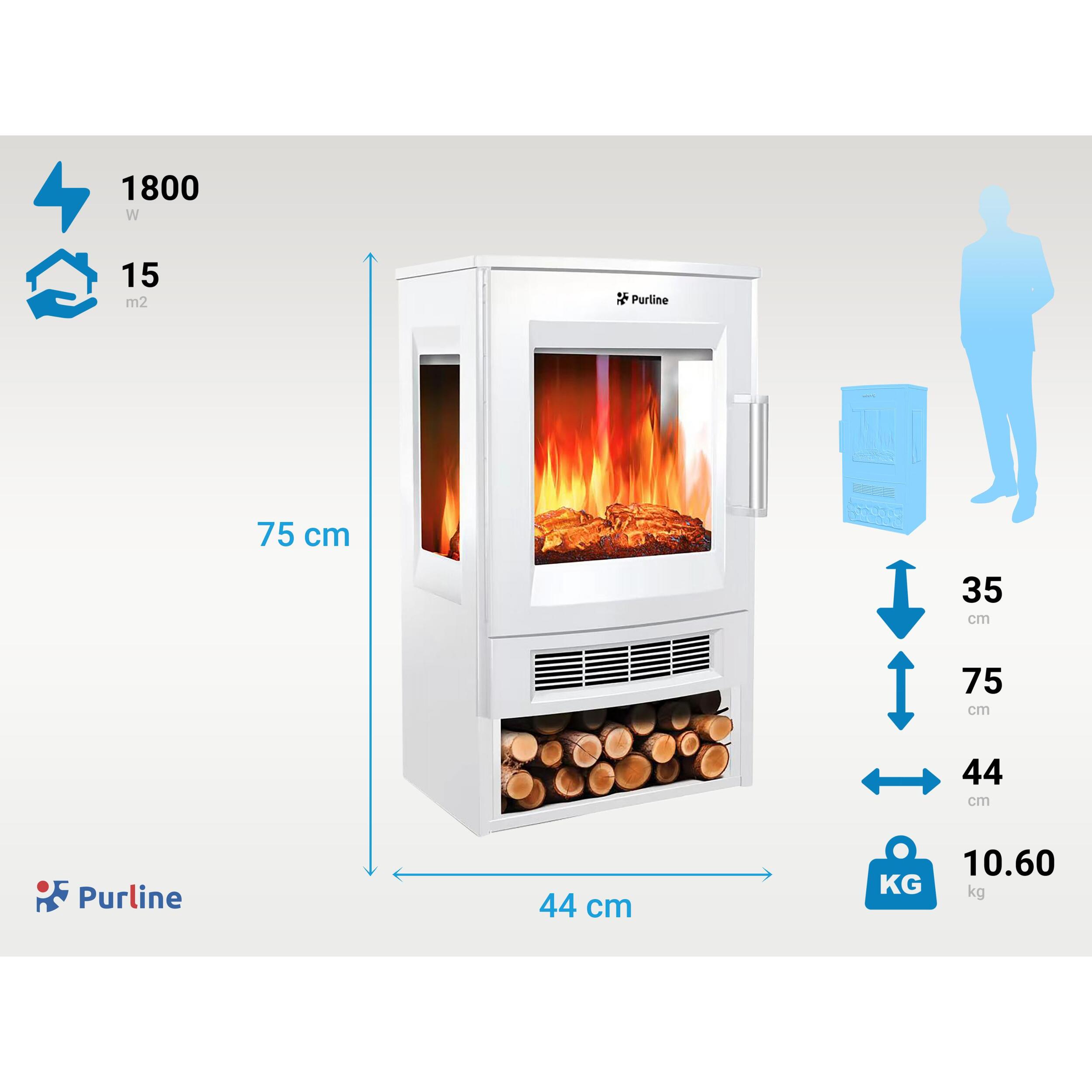 Estufa eléctrica grande de suelo con control WiFi por App CHE-720 W PURLINE 1800 W