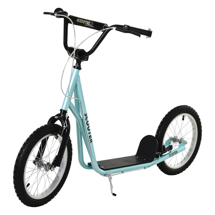 Trottinette patinette pour enfants à partir de 5 ans grands pneus guidon réglable poignée frein et béquille acier bleu