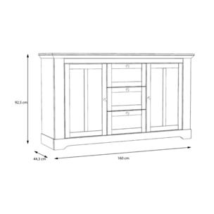 Buffet en bois effet chêne clair blanchi L160cm - ILONA