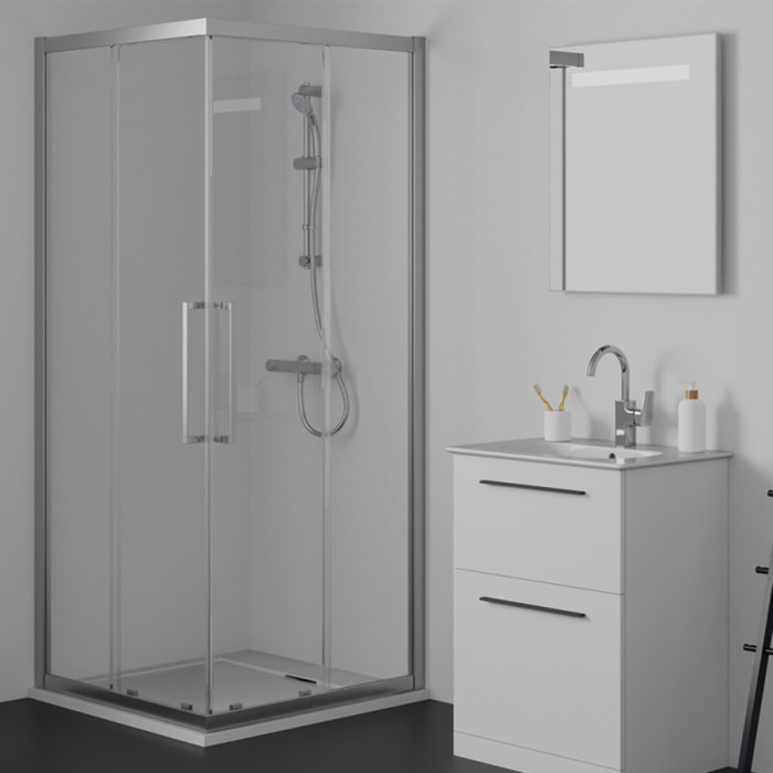 Receveur de douche antidérapant Ultra Flat S I.Life recoupable avec bonde longueur 80 x 80