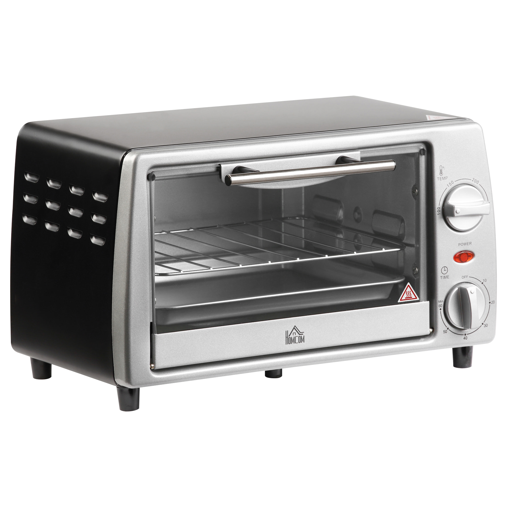 Horno Eléctrico Sobremesa 10 Litros 750W Horno Eléctrico Pequeño con Temperatura hasta 230 „ƒ Temporizador 60 Minutos Bandeja y Rejilla 36,5x26x22 cm Plata