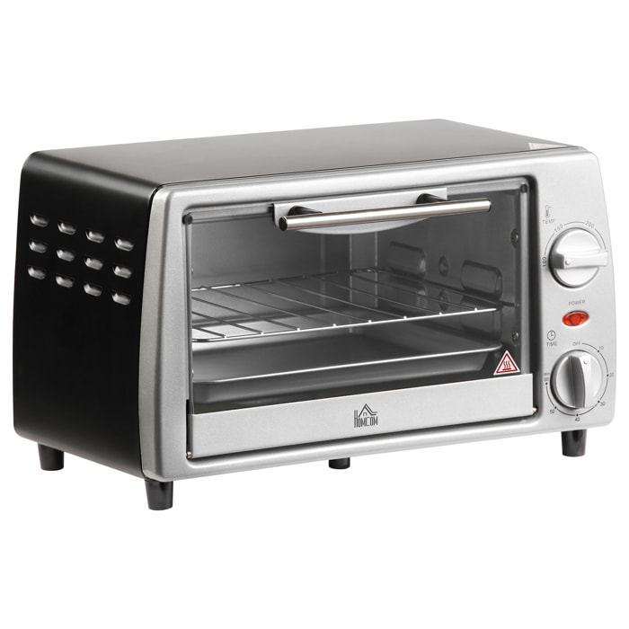 Horno Eléctrico Sobremesa 10 Litros 750W Horno Eléctrico Pequeño con Temperatura hasta 230 „ƒ Temporizador 60 Minutos Bandeja y Rejilla 36,5x26x22 cm Plata