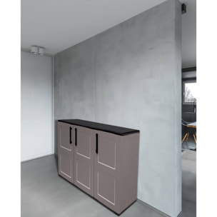 Armadio da esterno Aranka, Mobile balcone multiuso, Armadietto outdoor 3 ante, 100% Made in Italy, 102x37h84 cm, Grigio e Nero, Finitura quadri