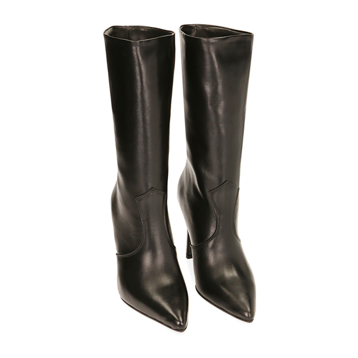 Ankle boots neri in pelle, tacco stiletto 10 cm