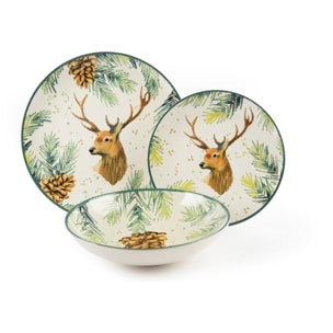 Service 12 assiettes Excelsa Nordic Deer, céramique, multicolore