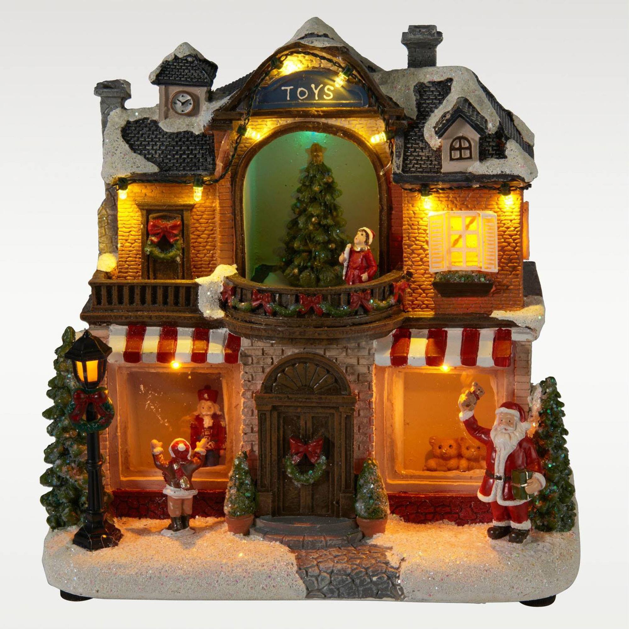 Casa navideña decorativa con papá noel, árbol de navidad luces led, movimiento y música 23,5x14,5x23,5 cm
