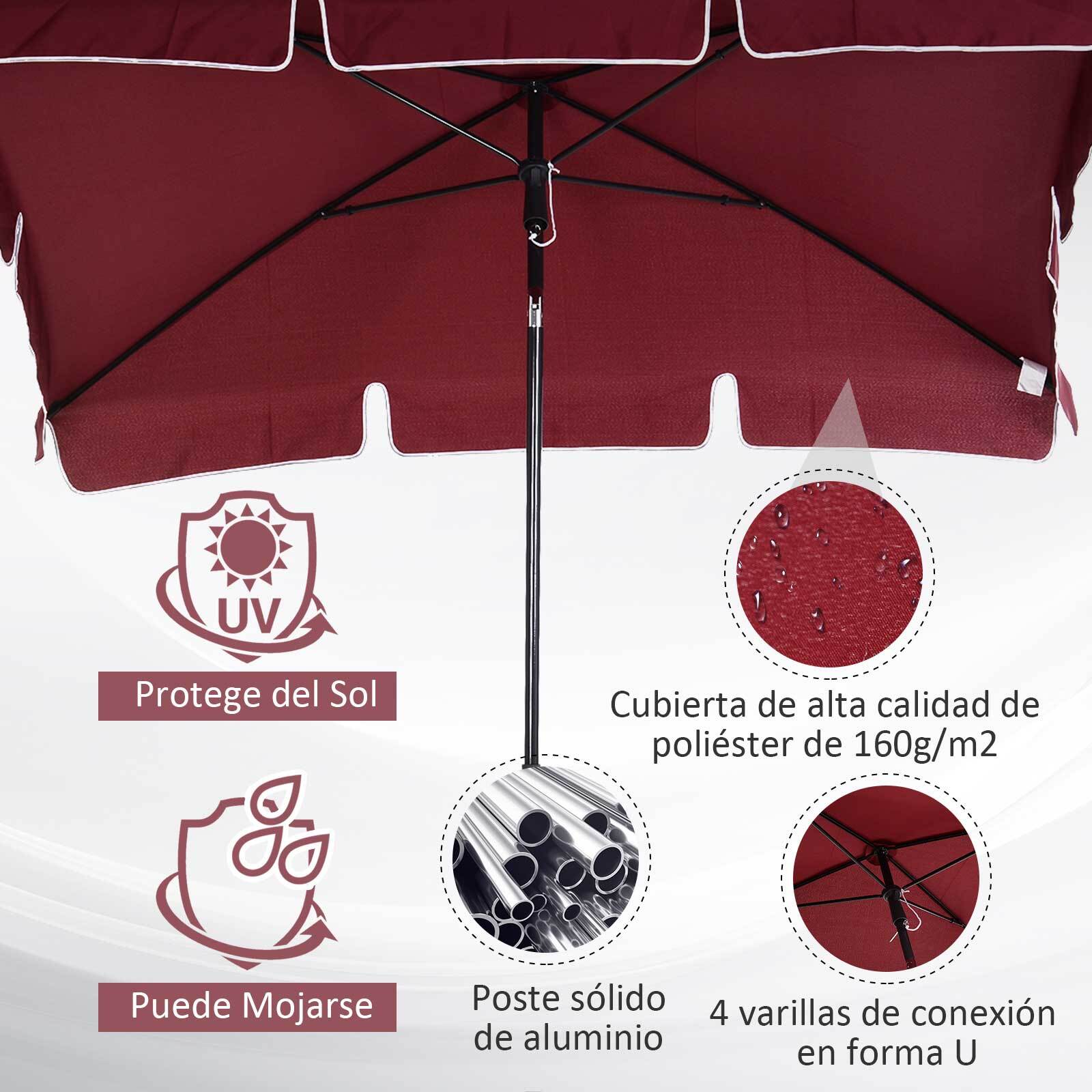 Sombrilla de Poliéster Aluminio 2x1,25x2,35m Rojo Vino