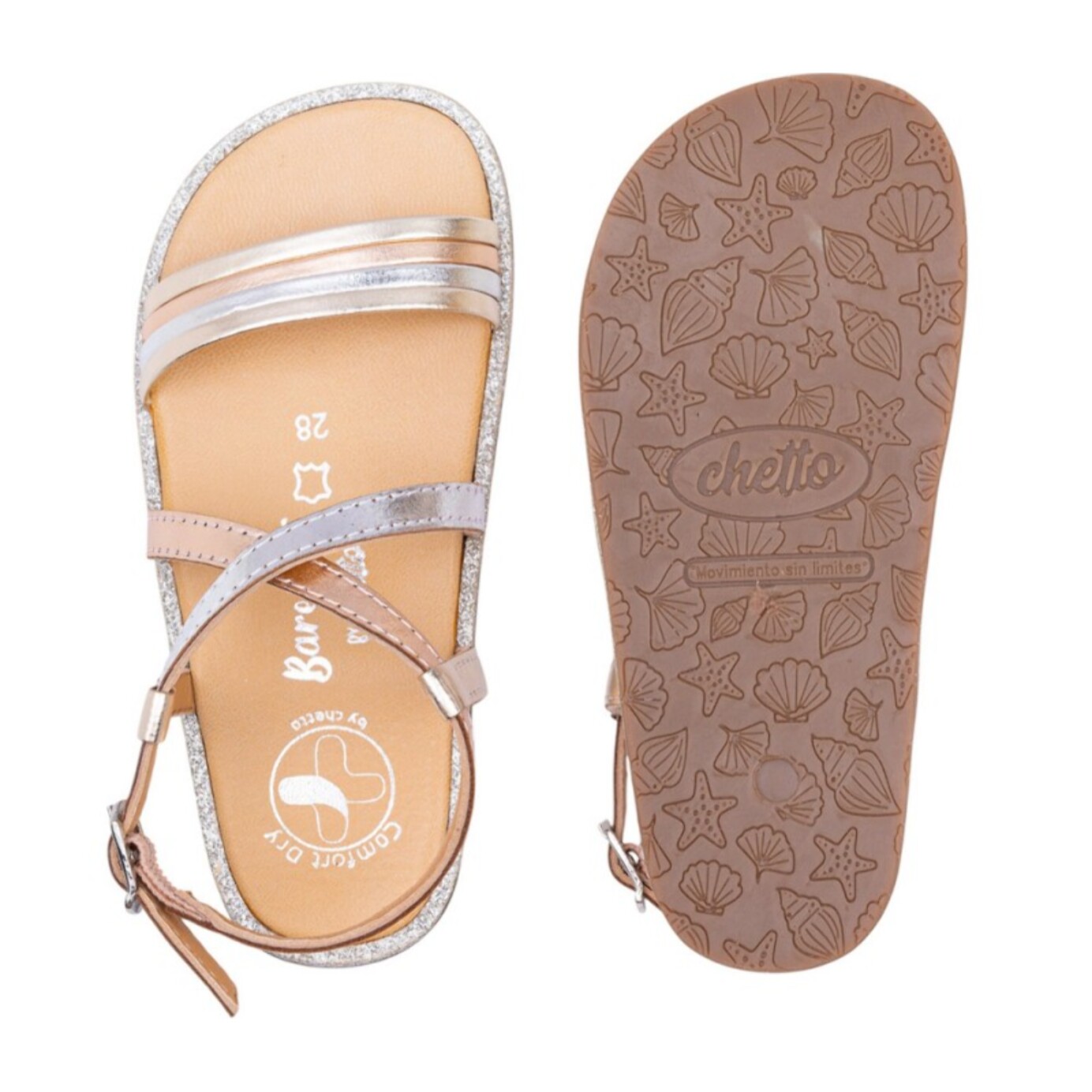 SANDALIA BAREFOOT DE PIEL CHETTO TIRAS PLATA
