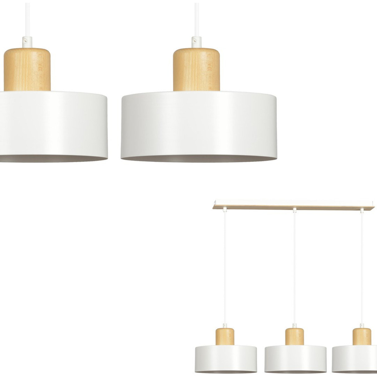 Lampada a sospensione Torin in acciaio bianco e legno naturale