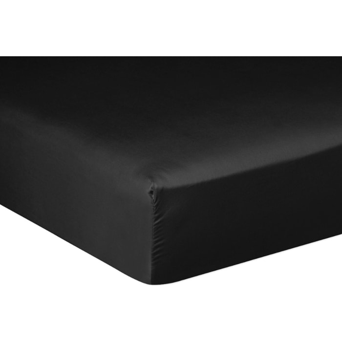 Drap Housse - Bonnet:30cm 100% Satin De Coton lavé 105 Fils Noir