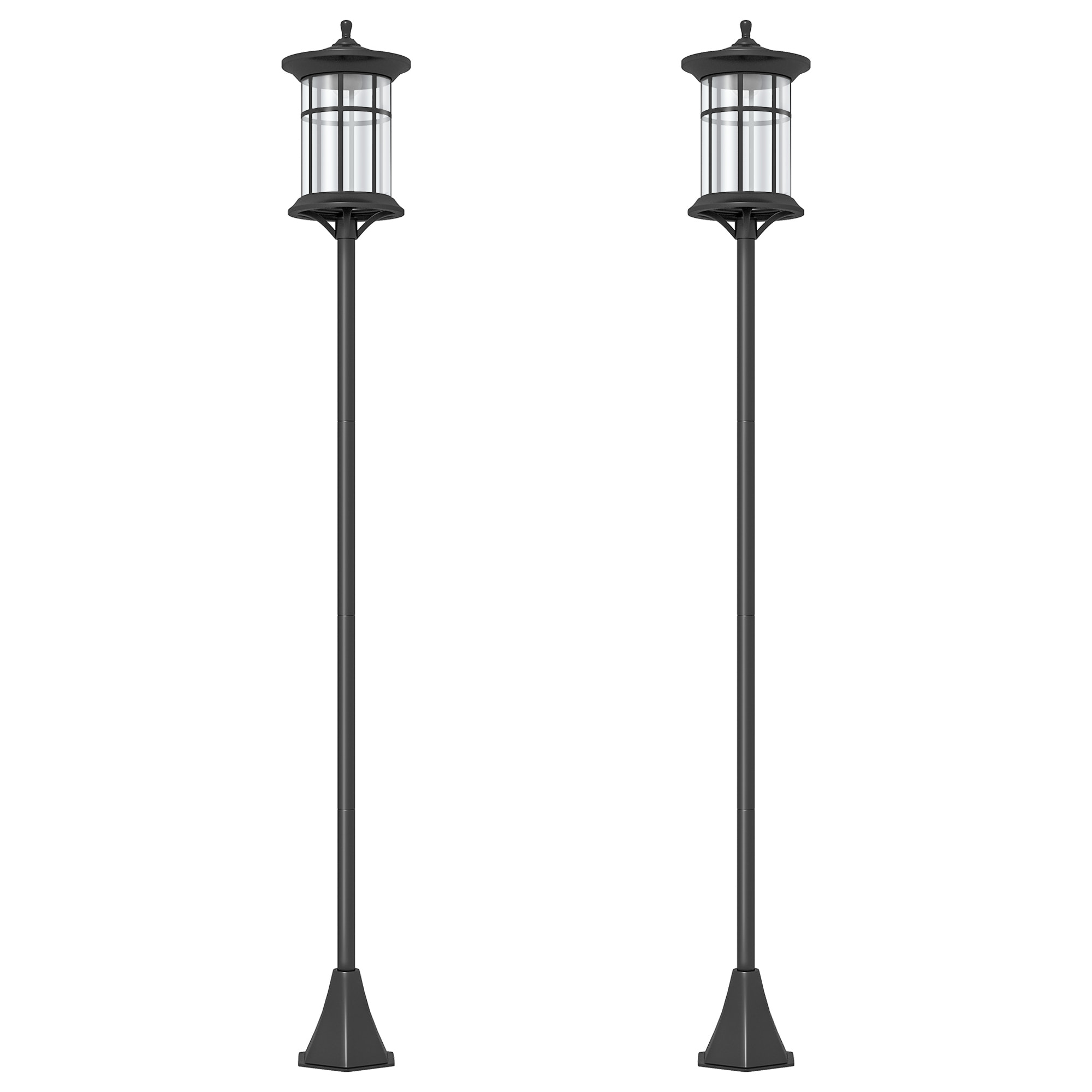 2 Farolas Solares Exterior Luces Solares Exterior con Panel Solar Encendido Automático y Marco de Acero Inoxidable Impermeable IP44 para Terraza Patio 23,5x23,5x184 cm Negro