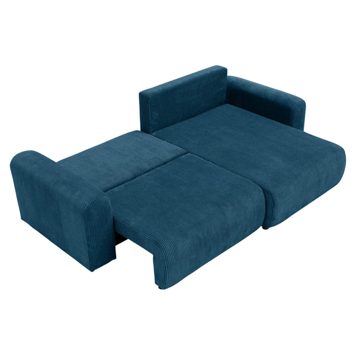 Naomi - Canapé d'angle réversible 4 places convertible avec coffre en velours côtelé - Bleu
