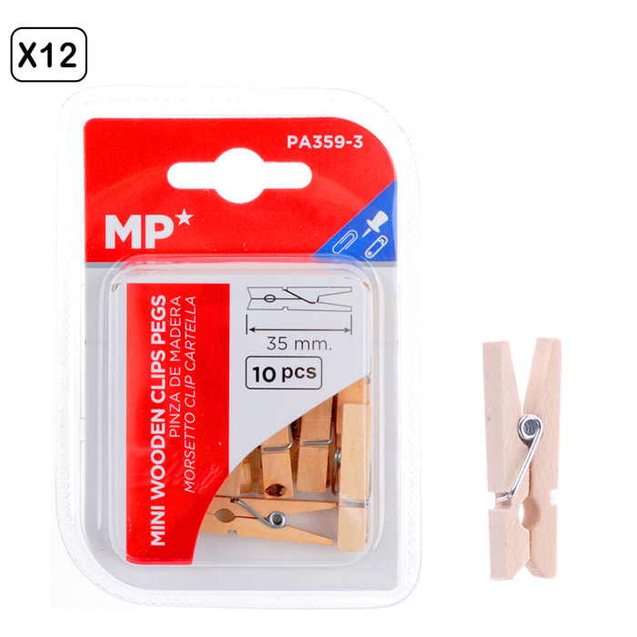 12 packs de PINZA MADERA 35 mm 10 Uds.