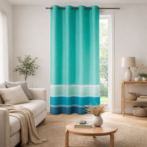 Voilage satiné rayures horizontales - Turquoise