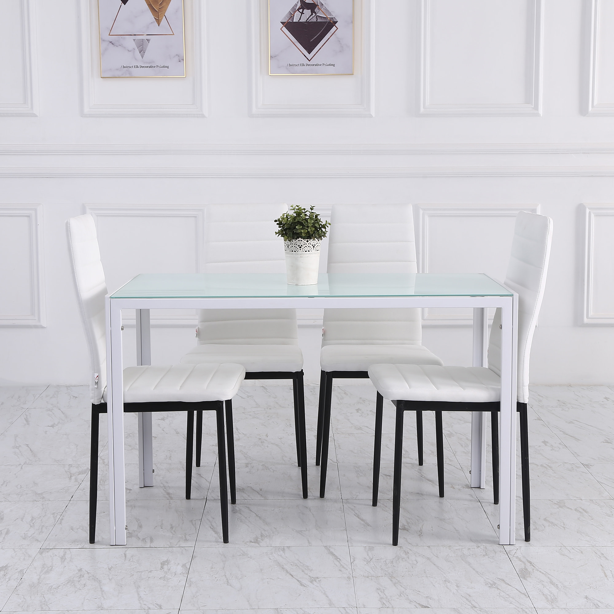 Pack de 4 Sillas de Comedor Modernas, Sillas de Cocina Tapizadas en Lino Sintético con Respaldo Alto y Patas de Metal, para Salón, Blanco