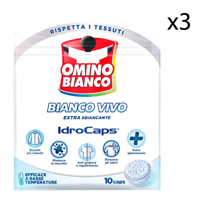 3x Omino Bianco Additivo Bianco Vivo Extra Sbiancante Idrocaps - 3 Confezioni da 10 Capsule