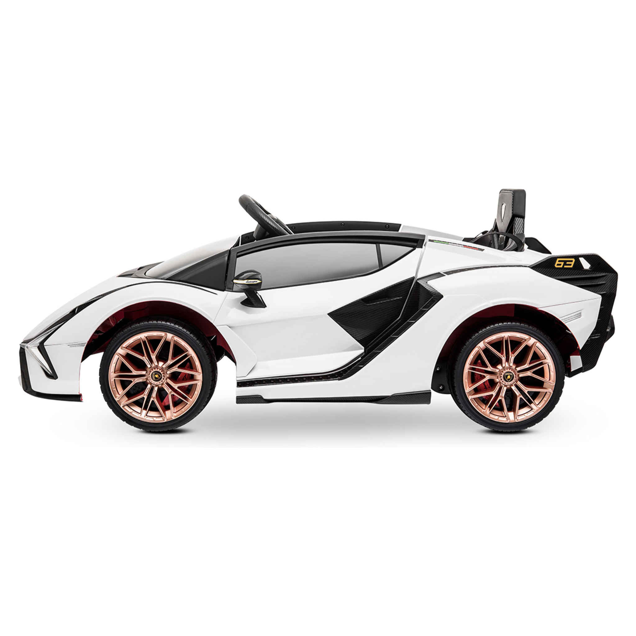 PLAYKIN Coche de batería 12V niños 3-8 años Lamborghini Sian White mando control remoto