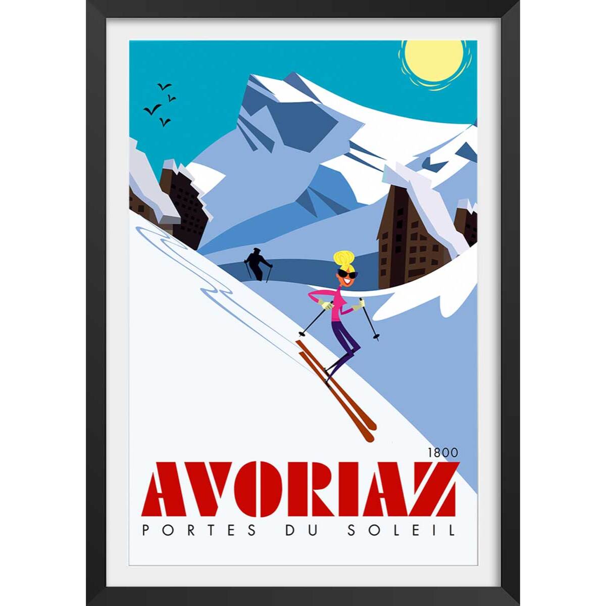 Poster de avoriaz 1800 porte du soleil Affiche + cadre en bois - Noir